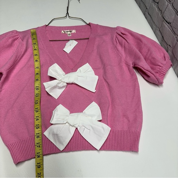 Lalavon Pink Sweater with White Bows size S NWT - Picture 4 of 9